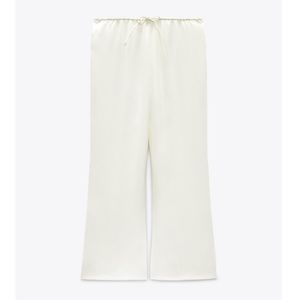 NWT Zara Satin Effect Straight Leg Drawstring stretchy Pants white cream
